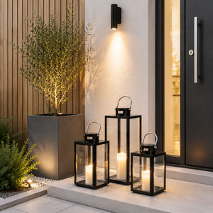 3er Set Windlicht Laternen Set Stalllaterne Metall Schwarz 30/40/53cm 