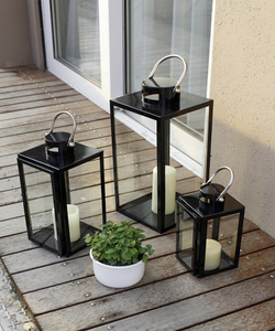 3er Set Windlicht Laternen Set Stalllaterne Metall Schwarz 30/40/53cm 