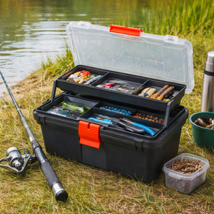 Werkzeugkiste Anglerkiste Aufbewahrungsbox Henkel 36x21xH16cm Schwarz