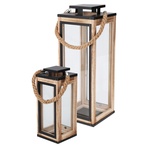 2-teiliges Laternen-Set aus Holz mit Metalldach Deko-Laternen