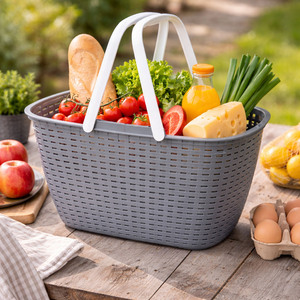 Tragbarer  Einkaufskorb W�schekorb W�schesammler Henkel 23 Liter Grau