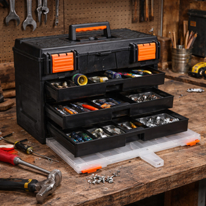 Werkzeugkiste Anglerkiste Aufbewahrungsbox Henkel 45x26xH32cm Schwarz