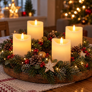 4x LED Stumpenkerze Adventskranz Kerze Echtwachs 7x10cm Wei� Batterie