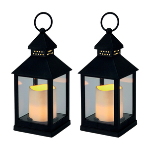 2x Laterne Windlicht Stalllaterne Gartenlaterne LED Kerze Timer H23cm