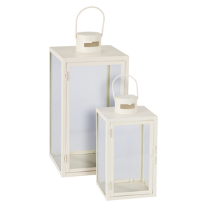 2tlg Metall Laternen Set Cremewei� Gartenlaterne Windlicht ca.H30/41cm