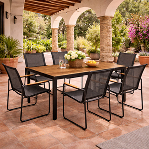 7tlg Gartengarnitur Gartenm�bel Holzoptik 150 x 80cm 6 x Stuhl