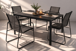 5tlg Gartengarnitur Sitzgarnitur L150xB90xH74cm Non-Wood Schwarz