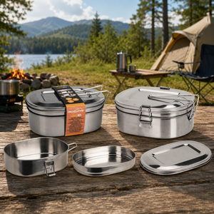Lunchbox aus Edelstahl 2 St�ck 1250 ml Tragegriff und Metallverschluss