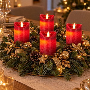 4x LED Stumpenkerze Adventskranz Kerze Echtwachs 7,5x15cm Rot Batterie