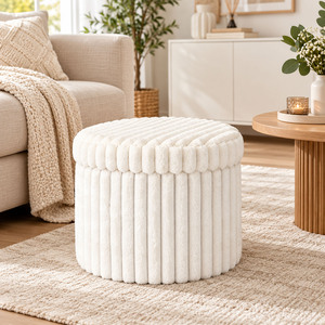 Pl�sch Hocker Aufbewahrungsbox Aufbewahrungshocker Sitzhocker 43cm Creme 