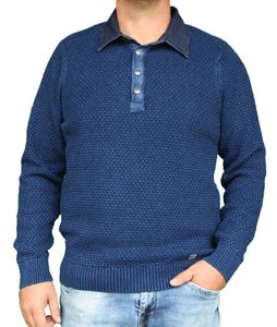 PIECE OF BLUE Herren Polo Pullover indigo oder sky wash 100% Baumwolle, exclusiver Strickpullover - Nachfolger von Blue Willis Gr.M, Gr.L, Gr.XL, Gr. XXL, Gr.XXXL