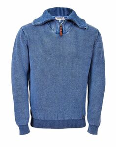 PIECE OF BLUE Herren Pullover Troyer 100% Baumwolle exclusiver Strickpullover