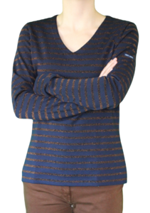 Saint James Da. Shirt Puy gestrickt sportlich exklusiv mit Lurex Faden Streifen Bretagne Shirt