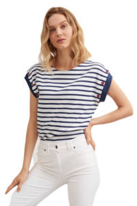 Saint James Da. Perigny T-Shirt Baumwolle maritime Streifen Ringelshirt mit Zierknpfen