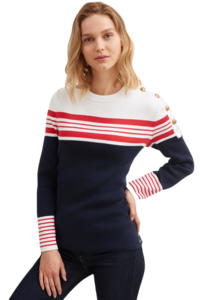 Saint James 0346 Luzac Baumwolle Marinepullover mit Schulterknpfen Blau rot wei gestreifter Seemannspullover