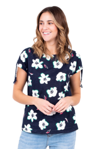 Brakeburn Bluse Floating Lilly T-Shirt mit Sommerdruck Blmchen angeschnittener Arm dnne Sommerbluse Gr. 36, Gr. 38, Gr. 40, Gr. 42, Gr. 44, Gr. 46