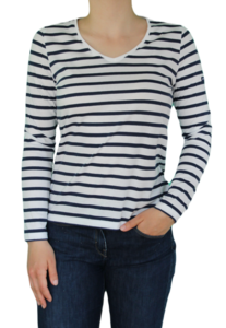 Saint James Da. Bretagne Shirt V- Hals Baumwolle Gr. 38 bis Gr. 48