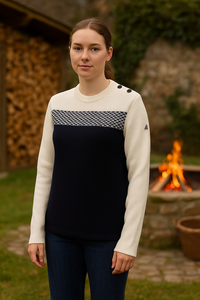 Saint James Da. Pullover Navy Naturwei� 100% Wolle Gr. 40 42, 44