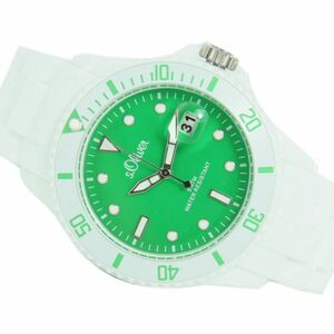 s.oliver Damen Uhr Silkon Armbanduhr weiß grün SO-2710-PQ