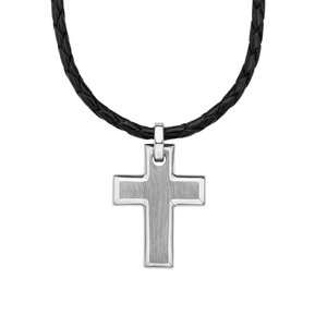 s.Oliver Jewel Herren Kette Leder Edelstahl Kreuz 2015064
