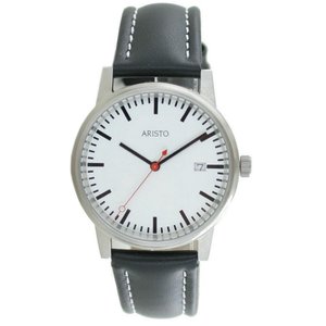 Aristo Bahnhofsuhr Herren Uhr Edelstahl 3H195 Leder 