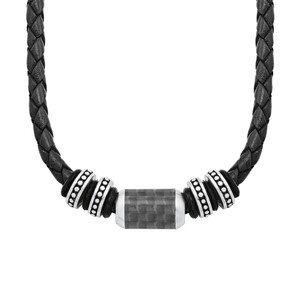 Halsketten bestellen Herren direkt silber Kette s.Oliver | Dog-Tag Leder Anhänger Edelstahl Jewel 2035536