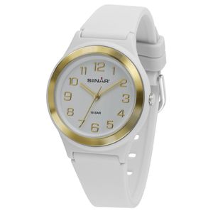SINAR Jugenduhr Armbanduhr Analog Quarz M�dchen Silikonband XB-48-0 weiss gold