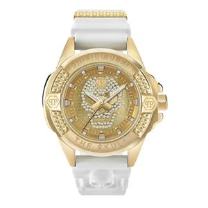 Philipp Plein Herren Uhr Analog Quarz $KULL IP Gold Kristalle PWAAA1221 Silikon
