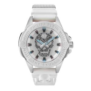 Philipp Plein Herren Uhr Analog Quarz $KULL weiss Kristalle PWAAA1521 Silikon