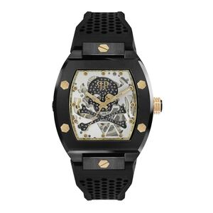 Philipp Plein Herren Uhr Automatik $KELETON schwarz Kristalle PWBAA0521 Silikon 