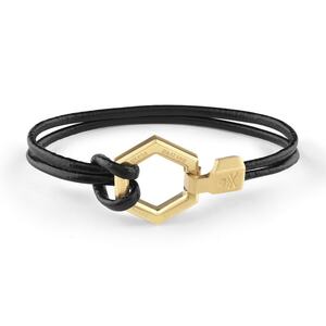Philipp Plein Herren Armband Leder Edelstahl IP Gold HEXAGON PJ7AA25BL
