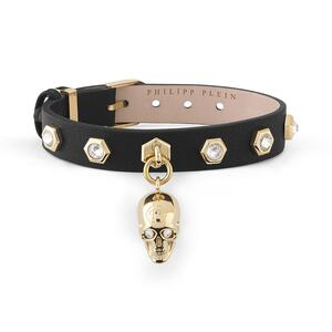 Philipp Plein Damen Armband Leder Edelstahl IP Gold 3D SKULL PJ3AA13BU