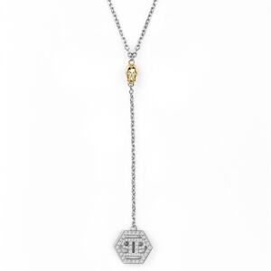 Philipp Plein Damen Kette Halskette Edelstahl Silber HEXAGON PJ2AA04NU