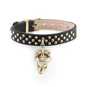 Philipp Plein Damen Armband Leder Edelstahl IP Gold SKULL CROWN PJ4AA07BU