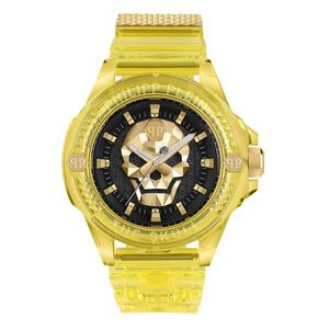 Philipp Plein Herren Uhr Analog Quarz THE $KULL SYNTHETIC Gelb PWWAA0123 Silikon