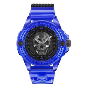 Philipp Plein Herren Uhr Analog Quarz THE $KULL SYNTHETIC Blau PWWAA0323 Silikon