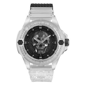 Philipp Plein Herren Uhr Analog Quarz THE $KULL SYNTHETIC Wei� PWWAA0423 Silikon
