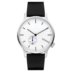 Komono Herren Uhr Armbanduhr Leder Winston Subs - Silver / White KOM-TRW3002