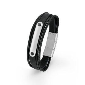s.Oliver Jewel Herren Armband Ident-Armband Edelstahl Leder schwarz 2015063