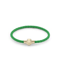 Philipp Plein Herren Armband Edelstahl gold Leder gr�n PLEIN TAG PJ0AA19BS