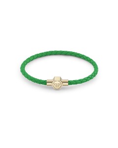 Philipp Plein Herren Armband Edelstahl gold Leder gr�n PLEIN TAG PJ0AA19BL