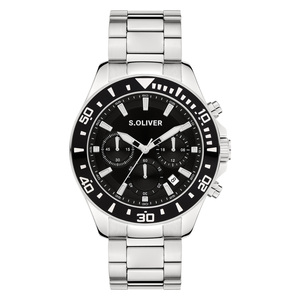 s.Oliver Herren Uhr Armbanduhr Chronograph Edelstahl Silber SO-4451-MC