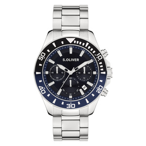 s.Oliver Herren Uhr Armbanduhr Chronograph Edelstahl Silber SO-4452-MC