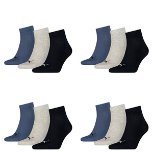12 Paar Puma Unisex Quarter Socken Sneaker Gr. 35 - 49  f�r Damen Herren F��linge