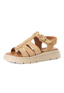 Tamaris Damen Leder Sandalette 1-28214-46-400 Frauen Schuhe Keilabsatz Beige