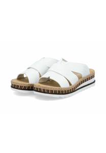 Rieker Damen Pantoletten V7989-80 Keilabsatz Slipper Wei�