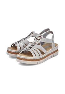Rieker Damen Keilsandaletten Sandalen Ultraleicht V4918-90 Silver/Platinium