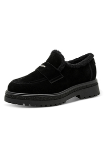 Tamaris Damen Leder Slipper 1-24720-47-001 Frauen Loafer Warmfutter schwarz