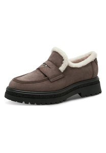 Tamaris Damen Leder Slipper 1-24720-47-341 Frauen Loafer Warmfutter Taupe