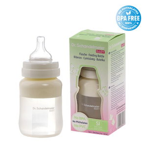 Dr. Schandelmeier Babyflasche aus Silikon mit Silikon Sauger 150 ml langsamer Nahrungsfluss, Naturnahe-Babyflasche Anti-Kolik-Klassik-Sauger mit patentiertem Filter